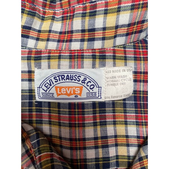 Levi's Vintage Button Down Shirt 1980s 80s Rainbow Plaid Long Sleeve Size Medium - Picture 3 of 6